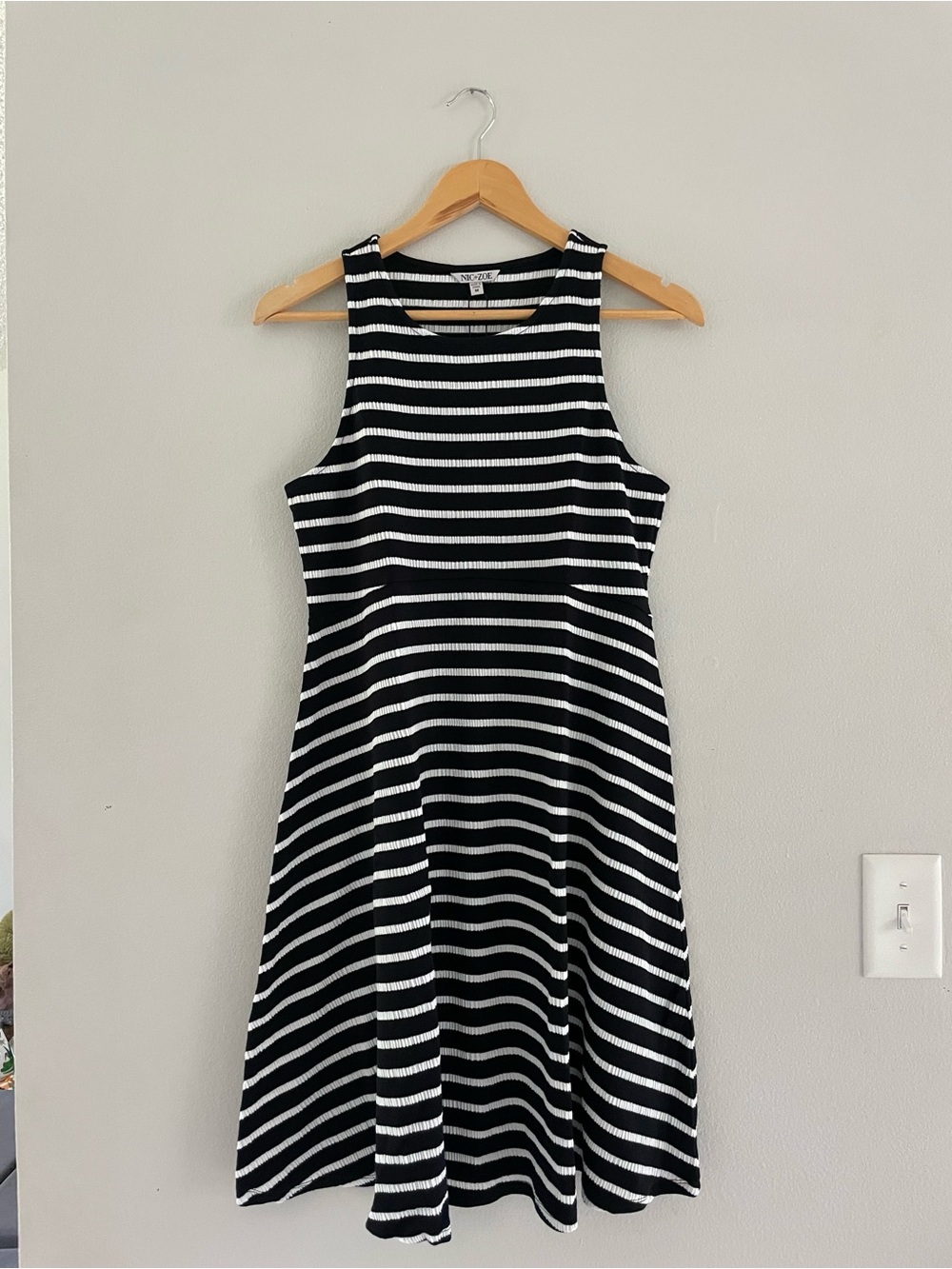 NIC+ZOE Black and White Striped Ribbed Sleeveless A-Line Dress